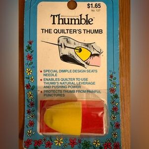 Thumble The Quilter's Thimble Vintage In Package New Yellow Made In USA Protects